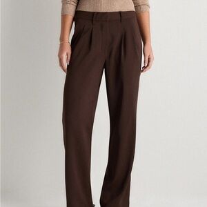 NWT | Quince Stretch Crepe Pleated Wide Leg Pants Coffee Bean Brown